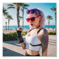 Cyber Punk 80s Babe by the Beach