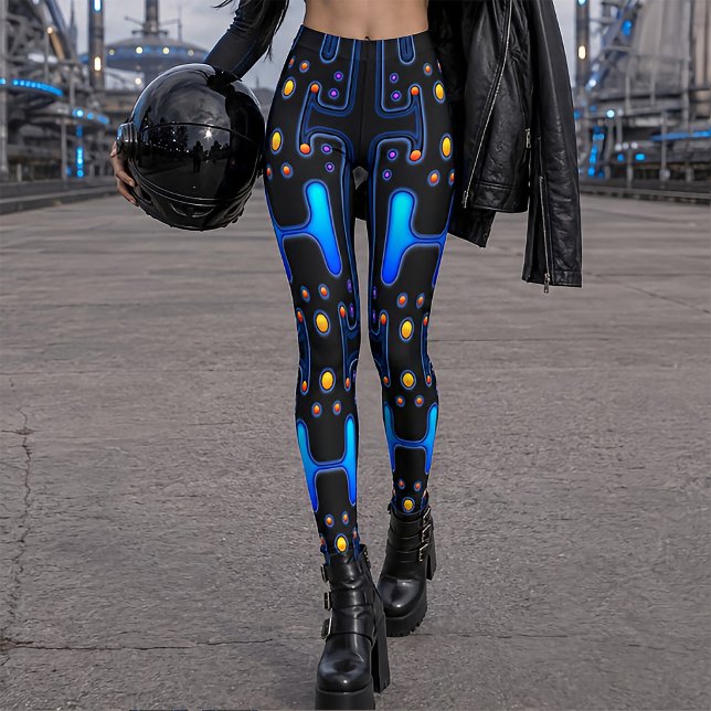 Cyber Punk 80s Synth Blue Black Robot Leggings (Creator Uploaded)