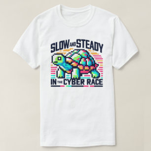 Cyber Race T-Shirt 8-Bit Neon Turtle Slow & Steady