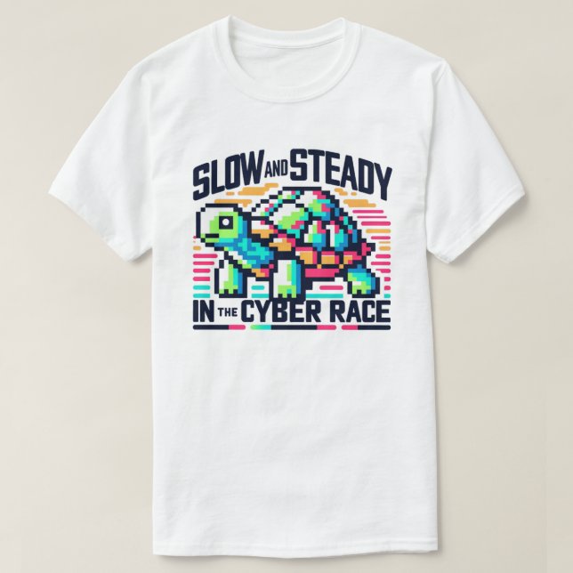 Cyber Race T-Shirt 8-Bit Neon Turtle Slow & Steady (Design Front)
