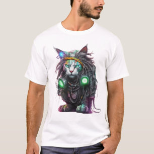 Cyber Rasta Cat Illustration T-Shirt