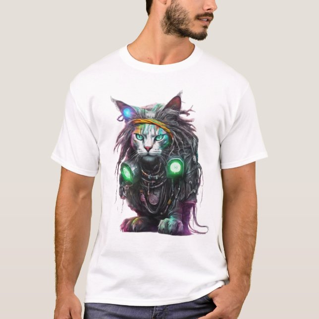 Cyber Rasta Cat Illustration T-Shirt (Front)