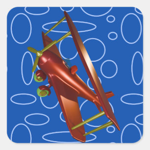 Cyber Red Popcorn Anime Bi-Plane flying amidst  Square Sticker