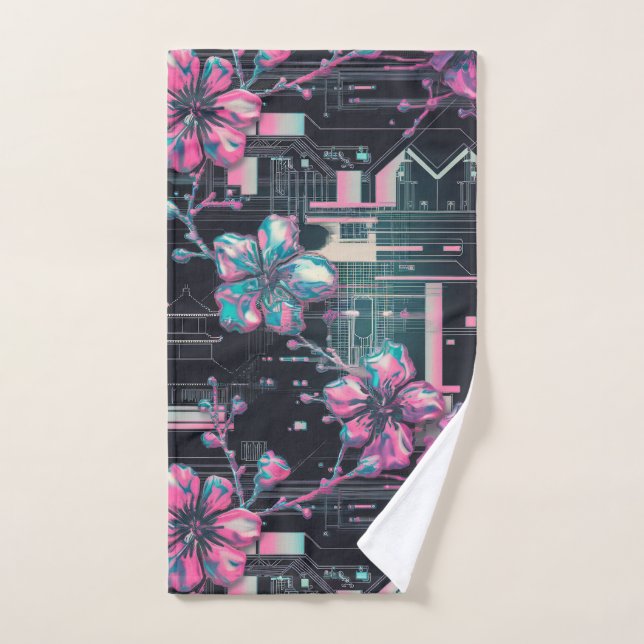 Cyber Sakura Skyline Hand Towel (Hand Towel)