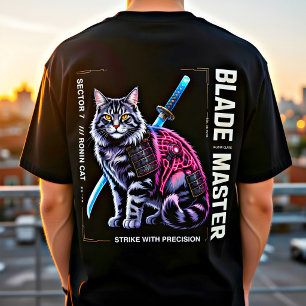 Cyber Samurai Cat Poster – Neon Warrior Gift T-Shirt