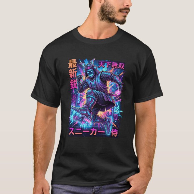 Cyber Samurai Sneakerhead - Neon Tokyo Future Kick T-Shirt (Front)