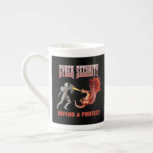 Cyber Security Knight Dragon Defence Bone China Mug (Left)