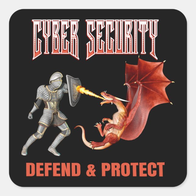 Cyber Security Knight Dragon Defence Square Sticker (Front)