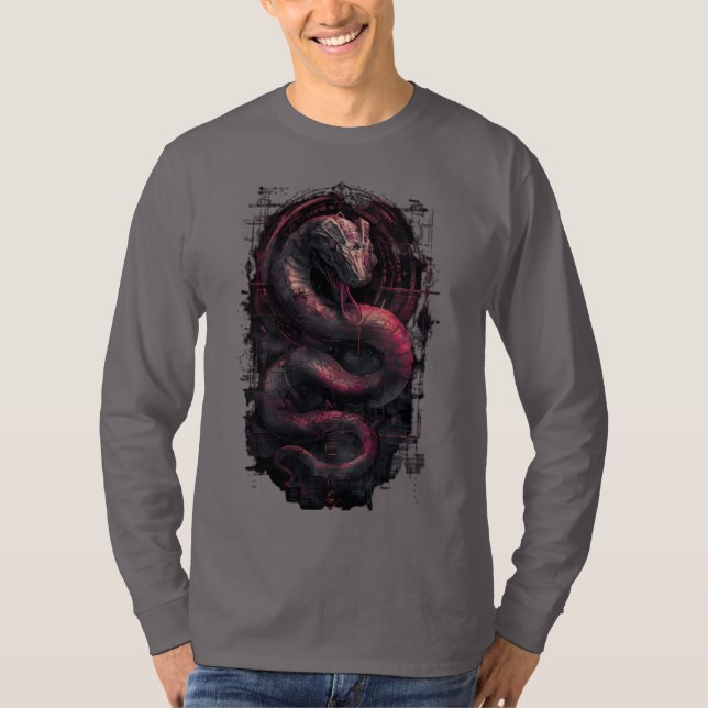 Cyber Serpent Dark Fantasy Grunge Long Sleeve T-Shirt (Front)