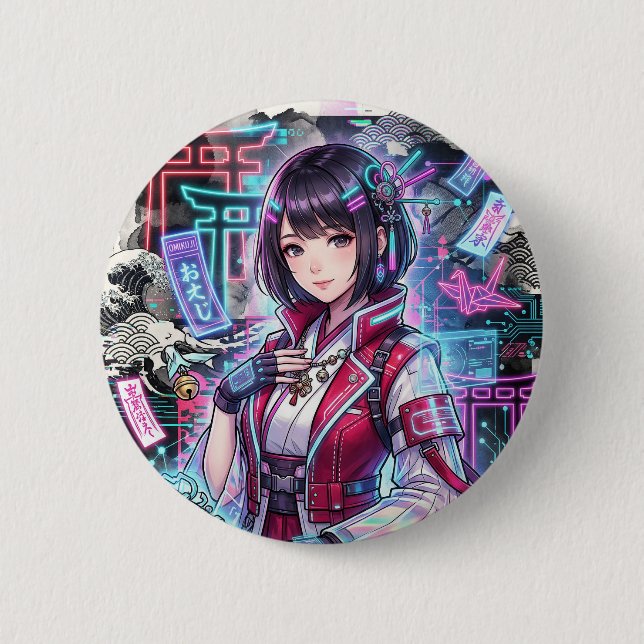 Cyber ​​shrines and cyber shrine maidens 6 cm round badge (Front)
