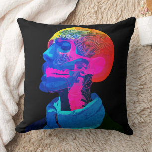 Cyber Skull – Futuristic Anatomy Art Cushion