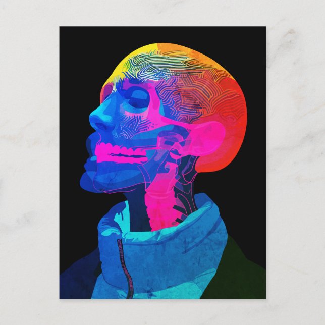 Cyber Skull – Futuristic Anatomy Art Postcard (Front)