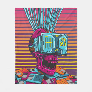 Cyber Skull Virtual Reality Cyberpunk floppy disc Fleece Blanket