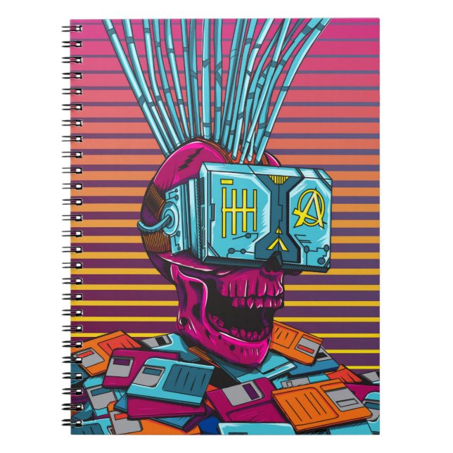 Cyber Skull Virtual Reality Cyberpunk floppy disc  Notebook (Front)
