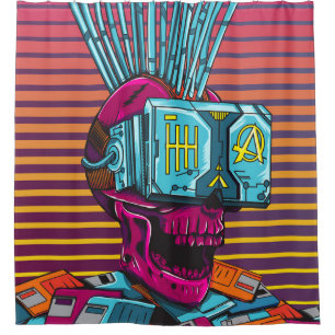 Cyber Skull Virtual Reality Cyberpunk floppy disc  Shower Curtain