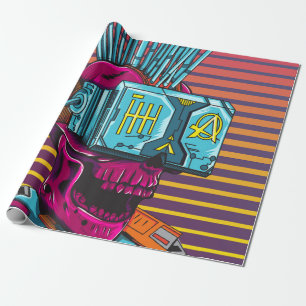 Cyber Skull Virtual Reality Cyberpunk floppy disc  Wrapping Paper