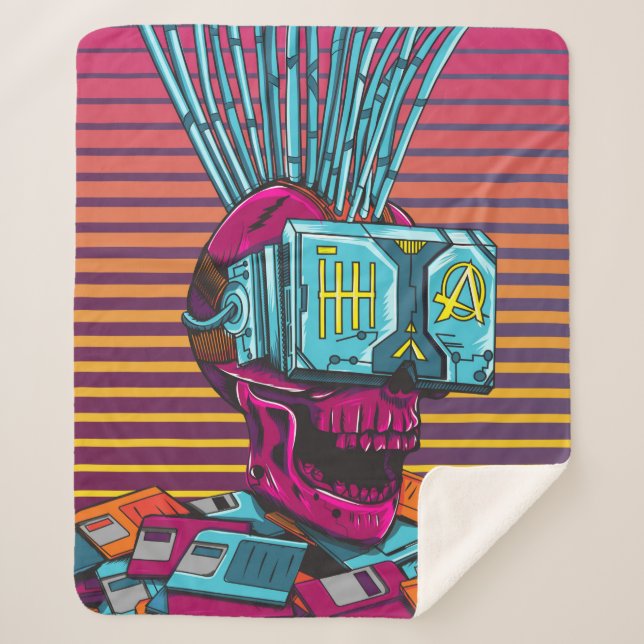 Cyber Skull Virtual Reality Cyberpunk floppy disk  Sherpa Blanket (Front)