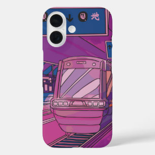 Cyber Station Rush – Neon Anime Train iPhone 16 Case