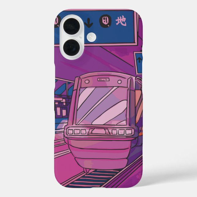 Cyber Station Rush – Neon Anime Train Case-Mate iPhone Case (Back)