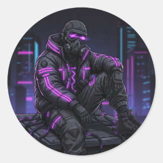 Cyber Street Guardian – Neon Underground Style Classic Round Sticker