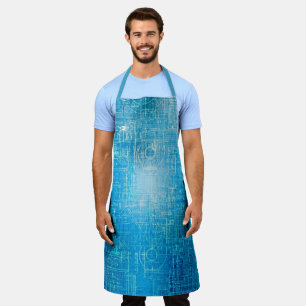 Cyber Tech Blueprint Electric Blue All-Over Apron
