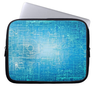 Cyber Tech Blueprint - Electric Blue Laptop Sleeve