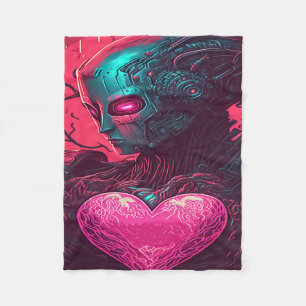 "Cyber Valentine" Design of Cybernetic Woman Fleece Blanket