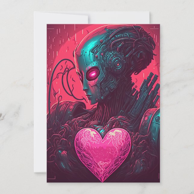 "Cyber Valentine" Design of Cybernetic Woman Holiday Card (Front)
