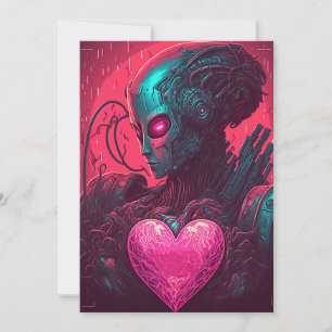 "Cyber Valentine" Design of Cybernetic Woman Holiday Card