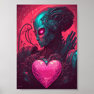 "Cyber Valentine" Design of Cybernetic Woman Poster
