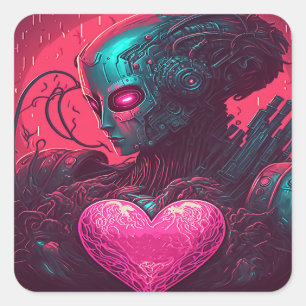 "Cyber Valentine" Design of Cybernetic Woman Square Sticker