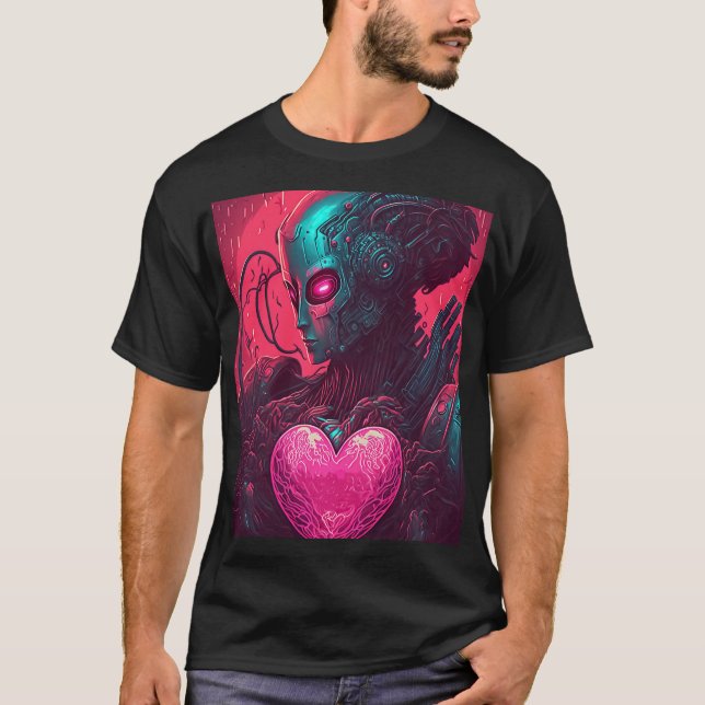 "Cyber Valentine" Design of Cybernetic Woman  T-Shirt (Front)