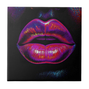 Cyber Venus Lips – Colourful Lips Portrait        Ceramic Tile
