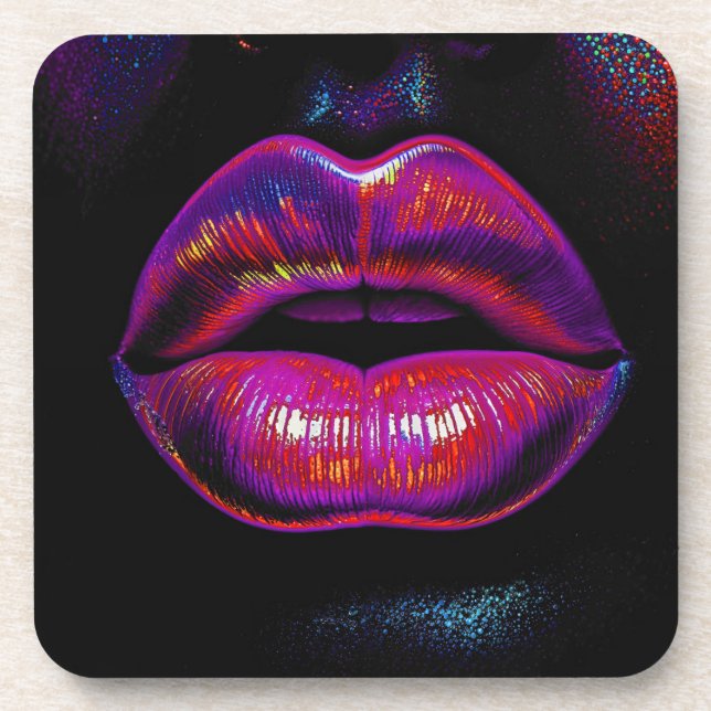 Cyber Venus Lips – Colourful Lips Portrait        Coaster (Front)