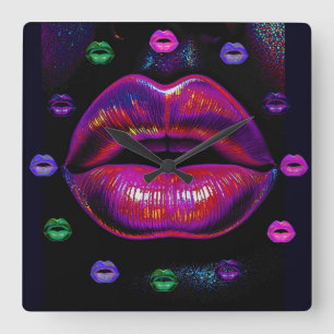 Cyber Venus Lips – Colourful Lips Portrait        Square Wall Clock