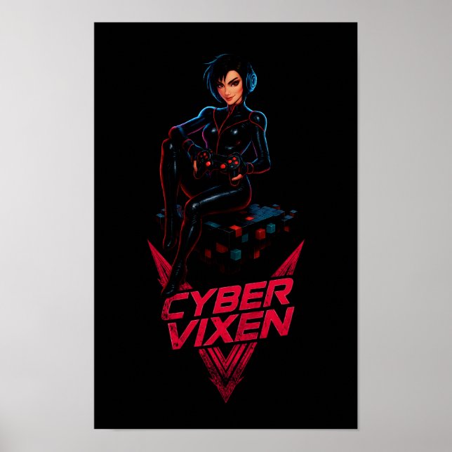 Cyber Vixen Gamer Girl Gaming Graphic - Video Game Poster (Front)