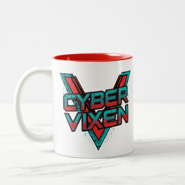 Cyber Vixen Gamer Girl Gaming Graphic | Video Game Two-Tone Coffee Mug (Left)