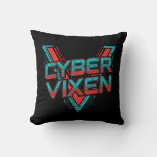 Cyber Vixen - Gamer Girl - Red Teal Gaming Graphic Cushion