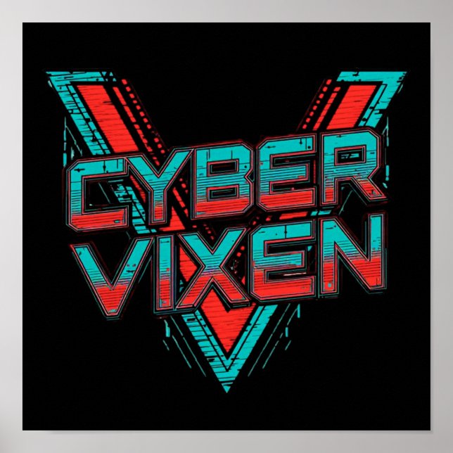 Cyber Vixen - Red Teal Gamer Girl Graphic Gaming Poster (Front)