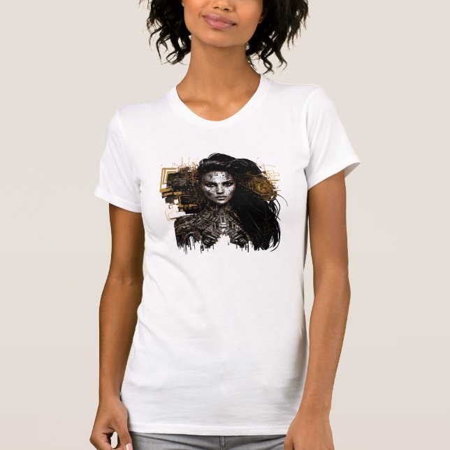 Cyber Woman: A Futuristic and Edgy Design T-Shirt (Front)