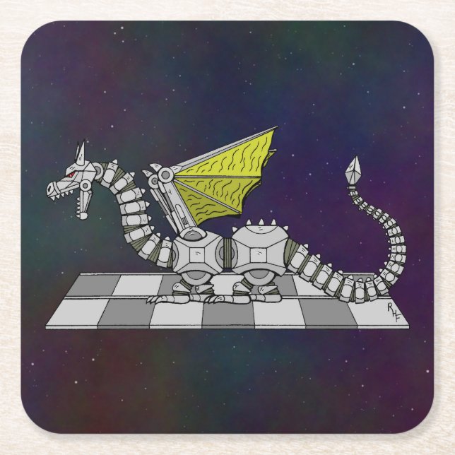Cyberdragon Square Paper Coaster (Front)
