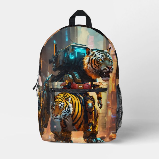 Cyberflash: Tiger Tech Ride Print Cut Sew Backpack (Front)