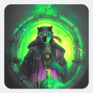 Cybergoth Cat Man Square Sticker