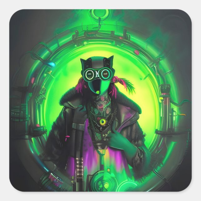 Cybergoth Cat Man Square Sticker (Front)