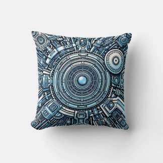 Cybernetic circuit core – futuristic tech art cushion