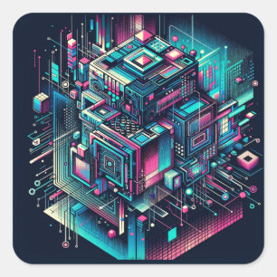Cybernetic Dreamscape Square Sticker