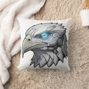 Cybernetic Eagle Head Futuristic Robotic Bald Eagl Cushion