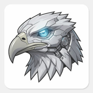 Cybernetic Eagle Head Futuristic Robotic Bald Eagl Square Sticker