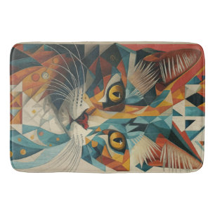 CYBERNETIC KITTY CAT ABSTRACT GEOMETRIC CUBISM  BATH MAT