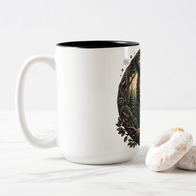 Cybernetic Owl Nature vs Technology Steampunk Two-Tone Coffee Mug (With Donut)